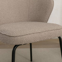 Set Of 1 Boucle Fabric Dining Chair With Black Metal Legs