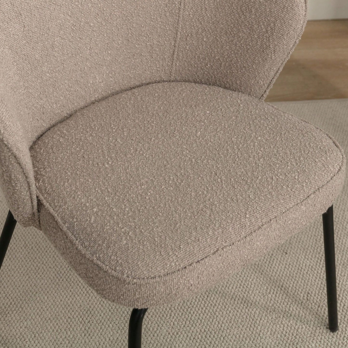 Set Of 1 Boucle Fabric Dining Chair With Black Metal Legs