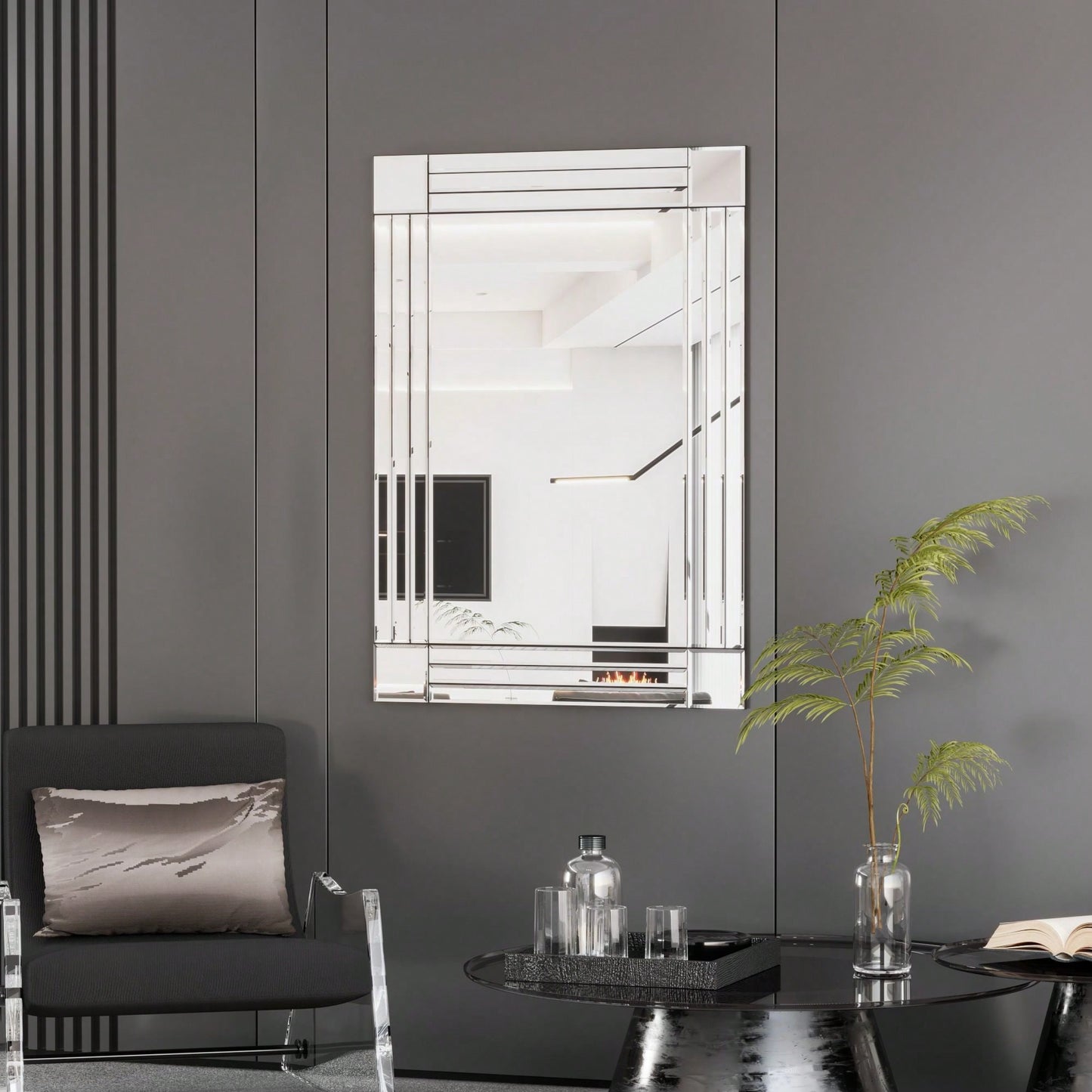 Large Wall-Mounted Silver Decorative Rectangular Wall Mirror For Home, Living Room, Bedroom, Entryway