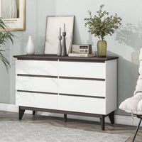 6-Drawer Double Dresser,Wide Drawers,White Dresser For Bedroom, Wood Storage Chest Of Drawers For Living Room Hallway Entryway