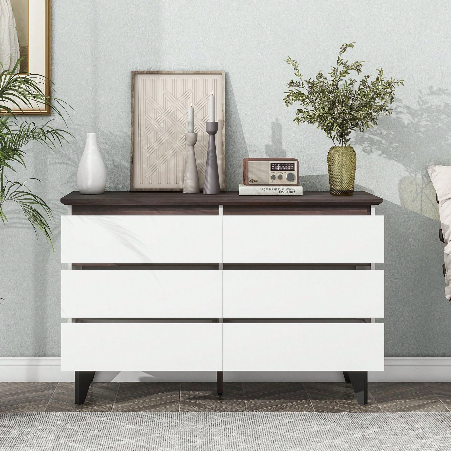 6-Drawer Double Dresser,Wide Drawers,White Dresser For Bedroom, Wood Storage Chest Of Drawers For Living Room Hallway Entryway