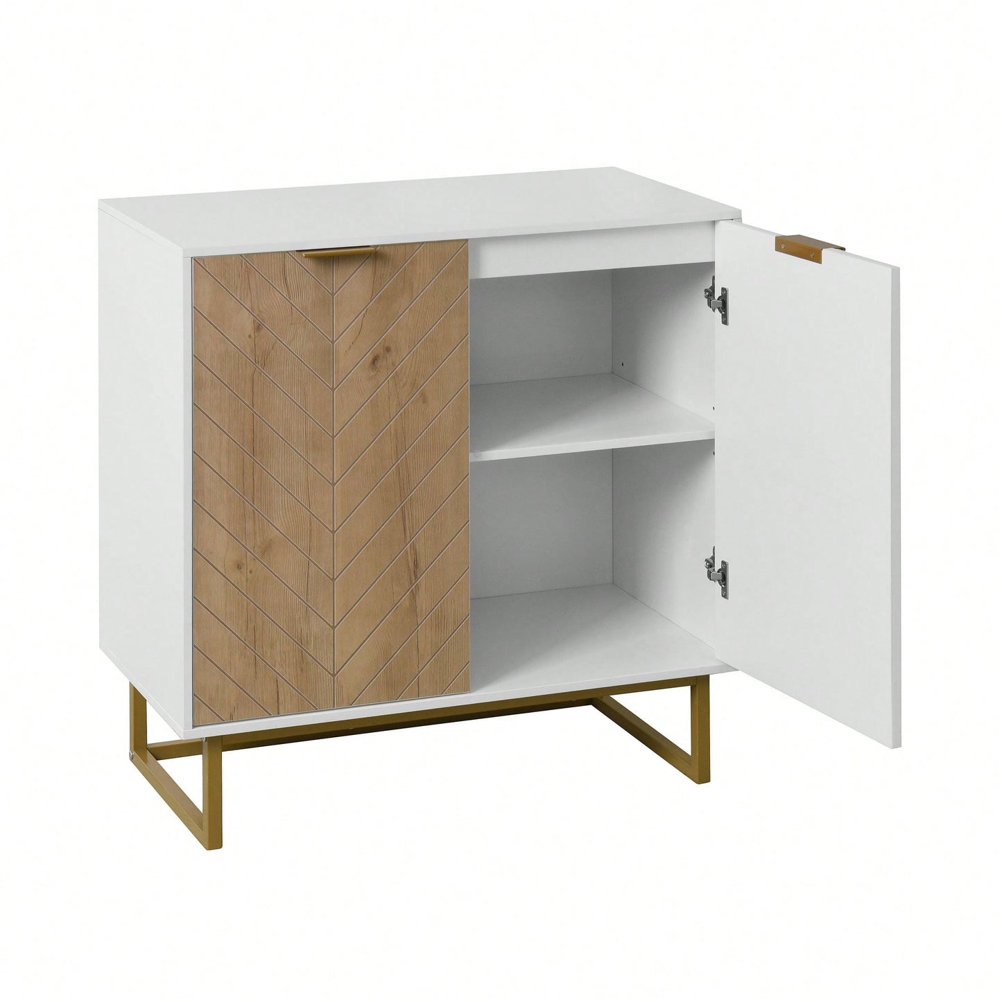 Modern White and Gold Buffet Sideboard Cabinet with 2 Doors for Living Room and Kitchen Storage