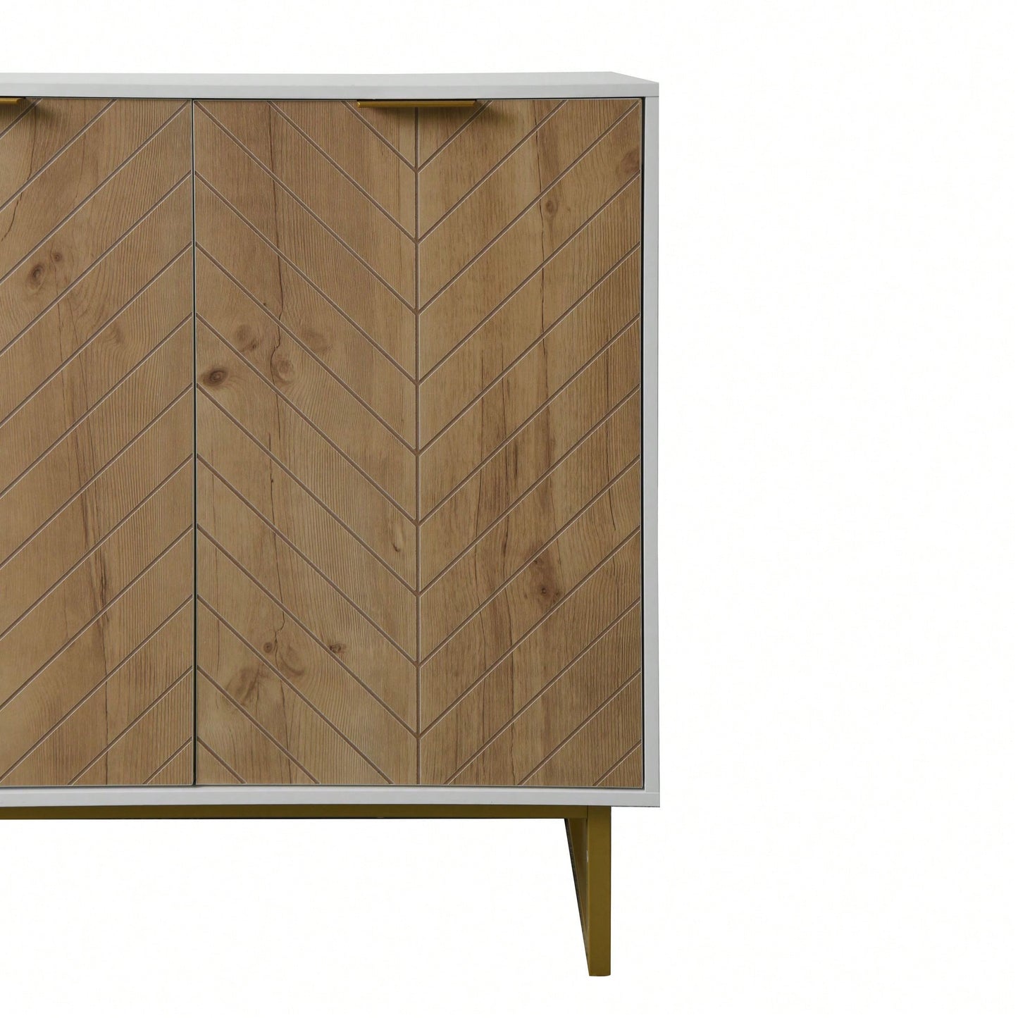 Modern White and Gold Buffet Sideboard Cabinet with 2 Doors for Living Room and Kitchen Storage