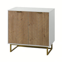 Modern White and Gold Buffet Sideboard Cabinet with 2 Doors for Living Room and Kitchen Storage