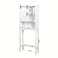 Over-The-Toilet Storage Cabinet, Space-Saving Bathroom Cabinet, With Adjustable Shelves And A Barn Door