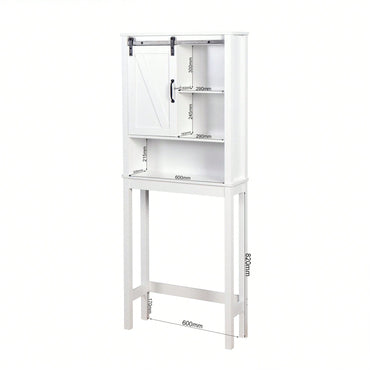 Over-The-Toilet Storage Cabinet, Space-Saving Bathroom Cabinet, With Adjustable Shelves And A Barn Door