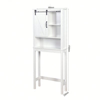 Over-The-Toilet Storage Cabinet, Space-Saving Bathroom Cabinet, With Adjustable Shelves And A Barn Door