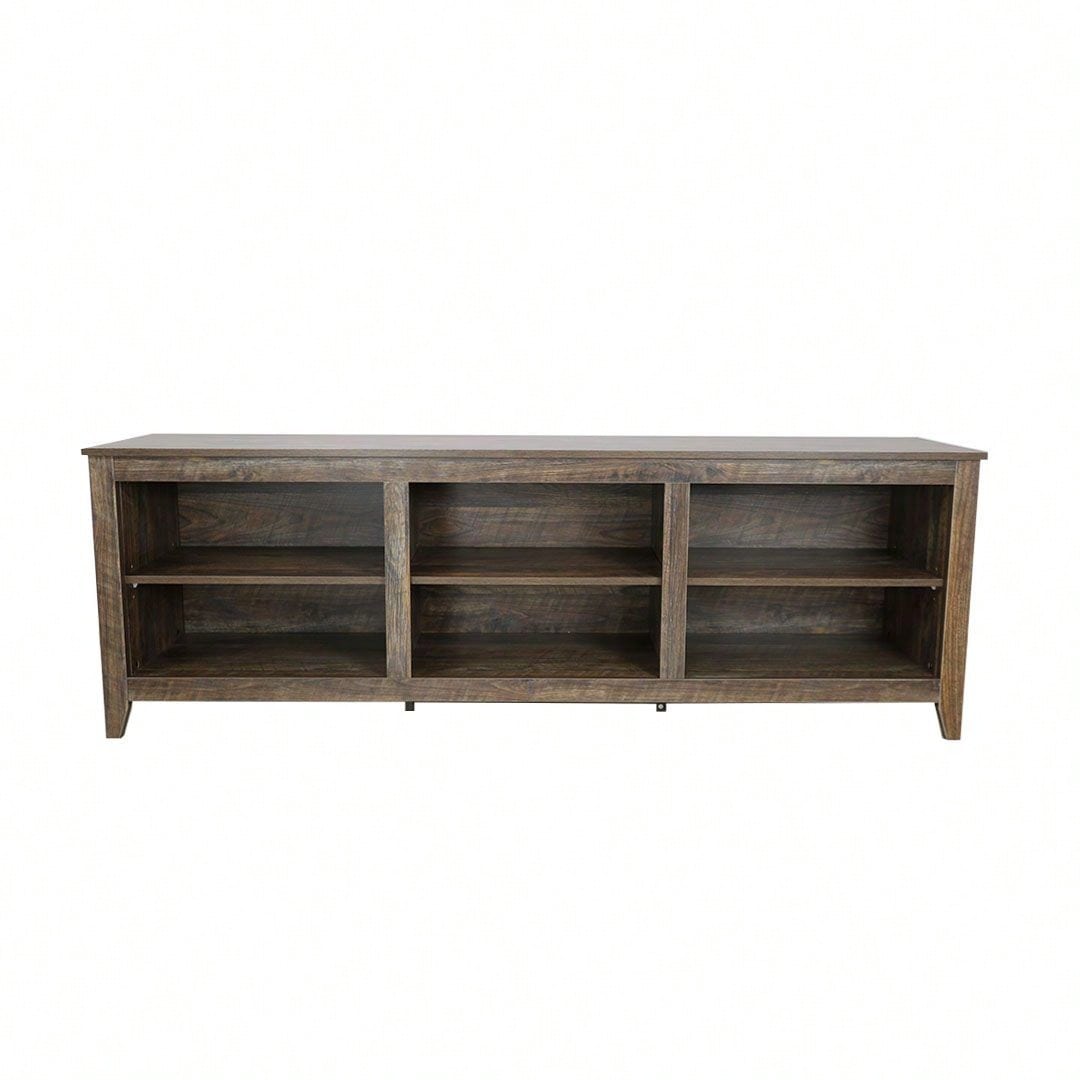 Brown TV Stand With 70-Inch Capacity, 3 Storage Cabinets, And Open Shelves For Living Room And Bedroom