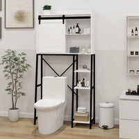 Over The Toilet Storage Cabinet, Bathroom Shelves Over Toilet With Sliding Barn Door,Adjustable Shelves And Side Storage Rack