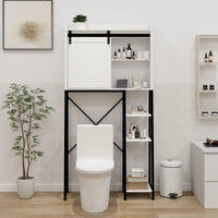 Over The Toilet Storage Cabinet, Bathroom Shelves Over Toilet With Sliding Barn Door,Adjustable Shelves And Side Storage Rack