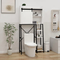 Over The Toilet Storage Cabinet, Bathroom Shelves Over Toilet With Sliding Barn Door,Adjustable Shelves And Side Storage Rack