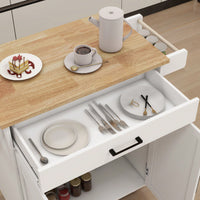 Functional And Stylish White Kitchen Island With Hidden Storage And Adjustable Cabinet Partition