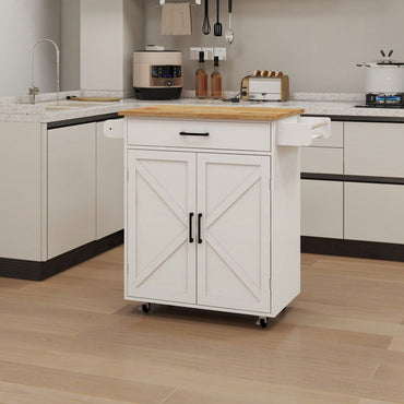 Functional And Stylish White Kitchen Island With Hidden Storage And Adjustable Cabinet Partition