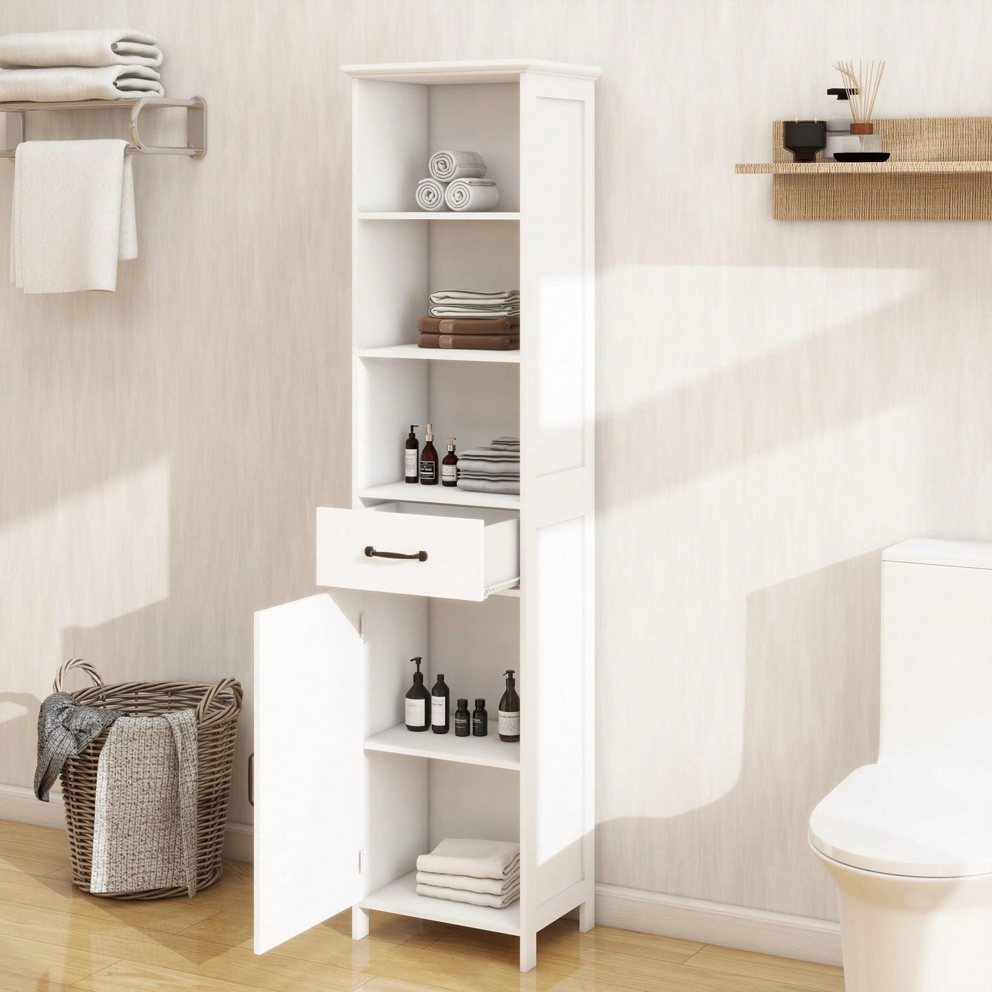 Versatile And Stylish Slim White Cabinet Excellent Workmanship, Maximum Storage, And Easy Assembly