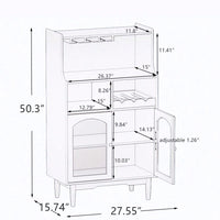 Living Room Grey Wine Cabinet With Removable Rack, Glass Doors, And Multiple Storage Options