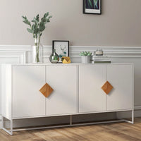 Solid Wood Special Shape Square Handle Design 4-Door Double Storage Sideboard: Versatile, Stable, And Durable