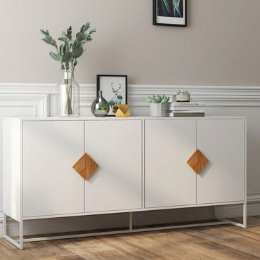 Solid Wood Special Shape Square Handle Design 4-Door Double Storage Sideboard: Versatile, Stable, And Durable