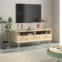 Natural Rattan TV Stand with Moisture Resistance and Cable Storage Holes for Organized Living Spaces