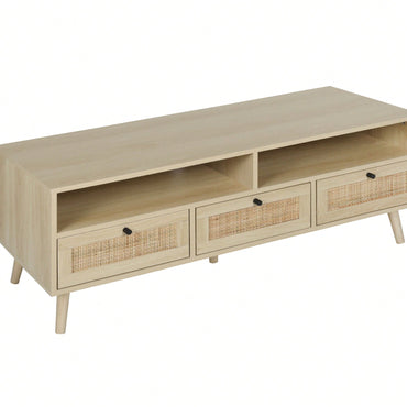 Natural Rattan TV Stand with Moisture Resistance and Cable Storage Holes for Organized Living Spaces