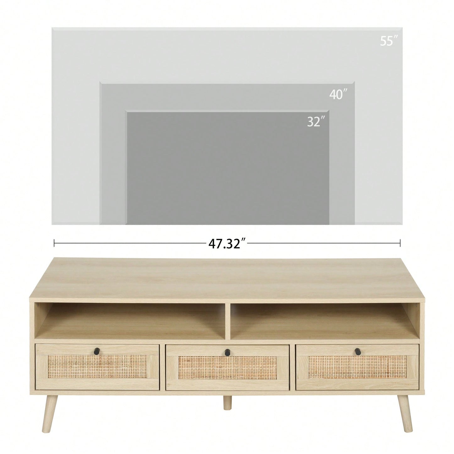 Natural Rattan TV Stand with Moisture Resistance and Cable Storage Holes for Organized Living Spaces