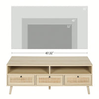 Natural Rattan TV Stand with Moisture Resistance and Cable Storage Holes for Organized Living Spaces