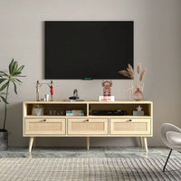 Natural Rattan TV Stand with Moisture Resistance and Cable Storage Holes for Organized Living Spaces