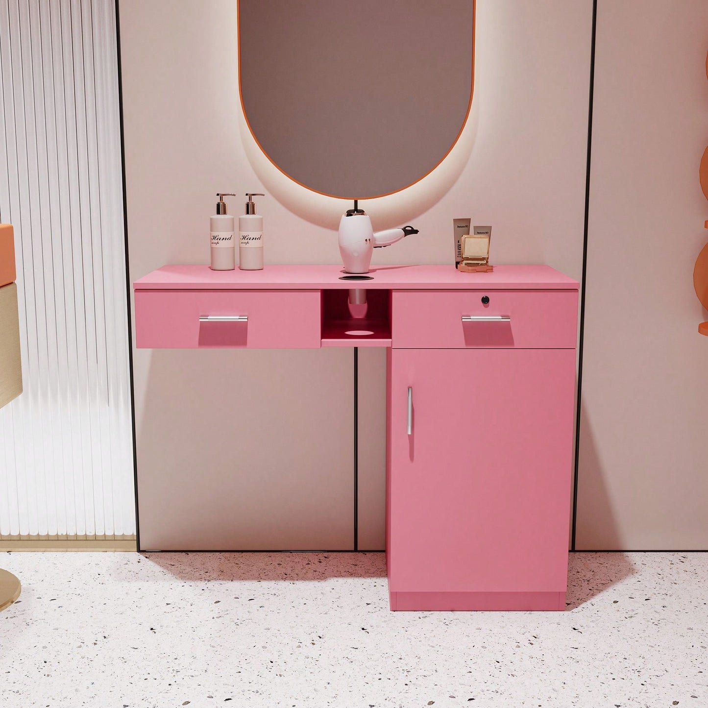 Multi-Functional Wooden Cabinet With Storage Drawers And Hair Dryer Holes