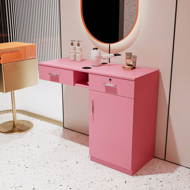 Multi-Functional Wooden Cabinet With Storage Drawers And Hair Dryer Holes