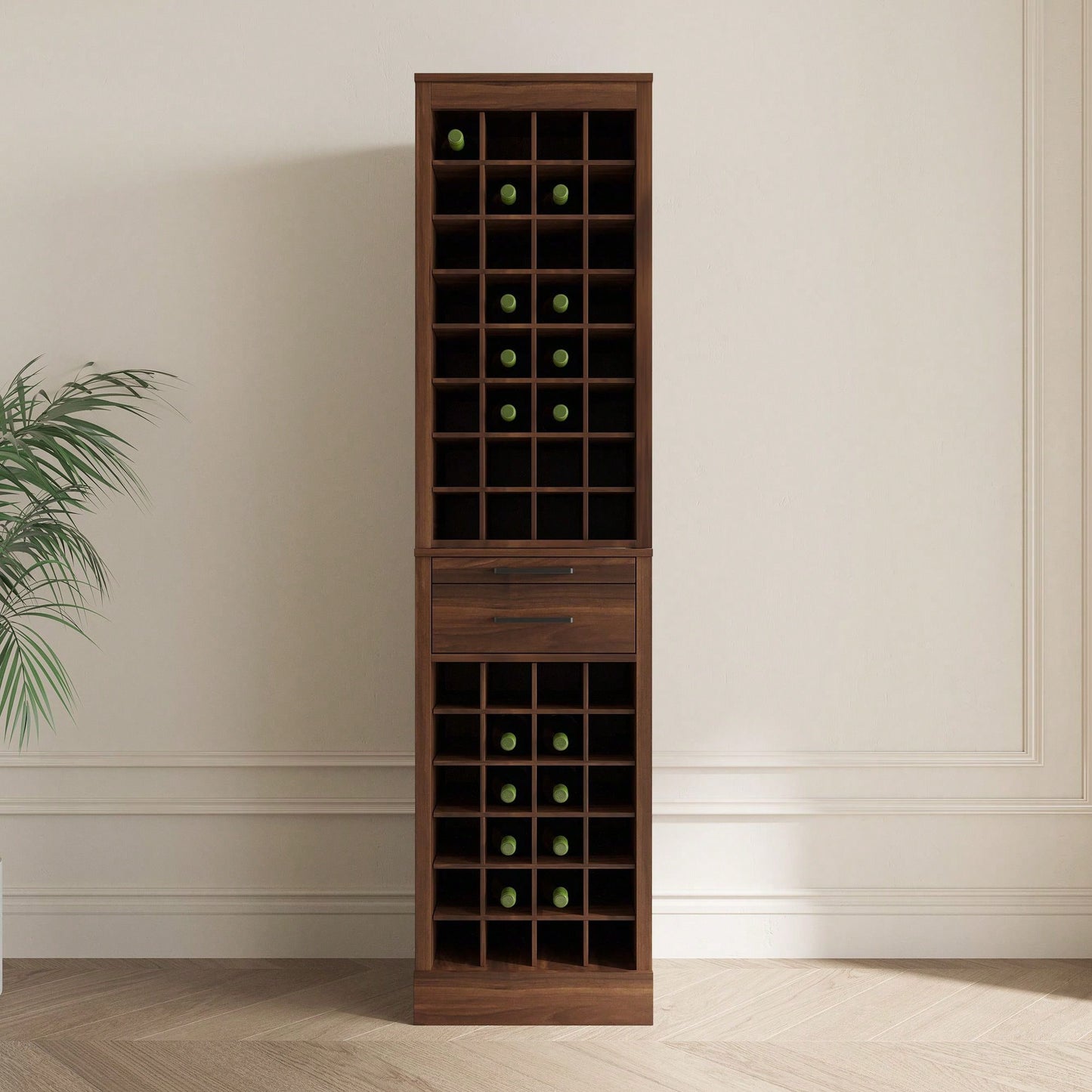 Modular Cabinet 28-Bottle Brown Walnut Color Modular 28  Wine Bar Cabinet Buffet Cabinet