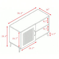 Shoe-Storage Cabinet With Natural Rattan Mesh Door And Solid Wooden Handle