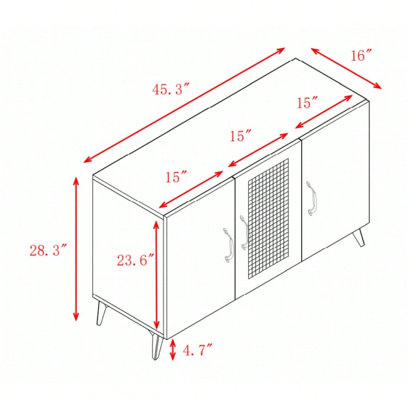 Spacious And Stylish Three-Door Cabinet With Fashionable Rattan Mesh Doors, Large Storage Space, Stable And Durable Structure