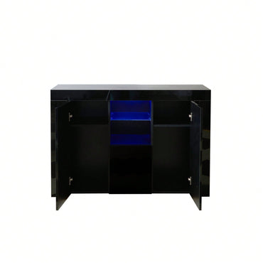 High Gloss LED Light Sideboard Buffet Storage Cabinet with Drawers and Doors for Dining Room and Living Room