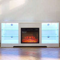 2-IN-1 Electric Fireplace TV Stand Multifunctional Indoor Decoration With Adjustable Flame, LED Lights, And Storage Space