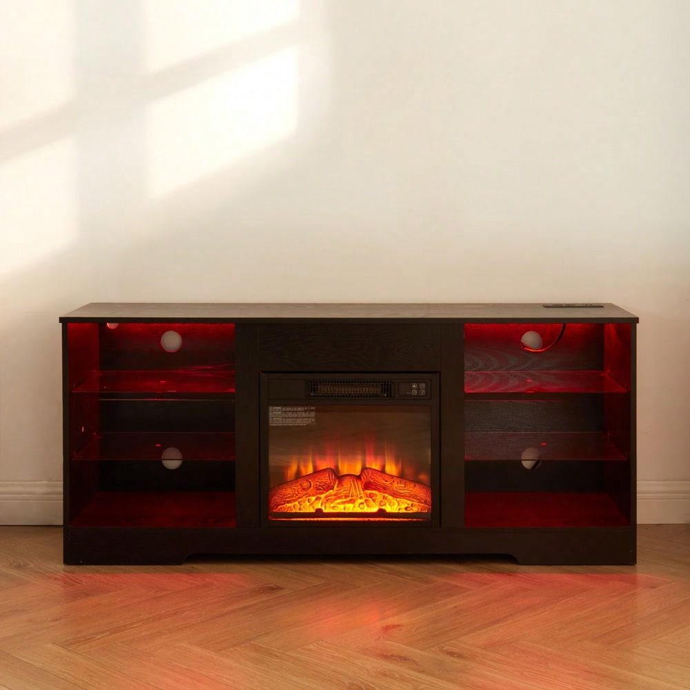 2-IN-1 Electric Fireplace TV Stand Multifunctional Indoor Decoration With Adjustable Flame, LED Lights, And Storage Space