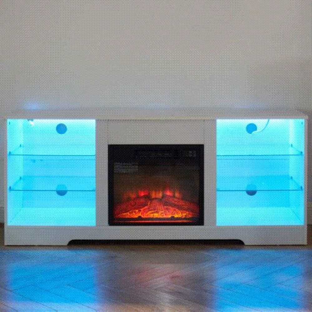 2-IN-1 Electric Fireplace TV Stand Multifunctional Indoor Decoration With Adjustable Flame, LED Lights, And Storage Space