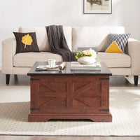 Rustic Square Wood Center Table with Hidden Storage and Lift Top for Living Room