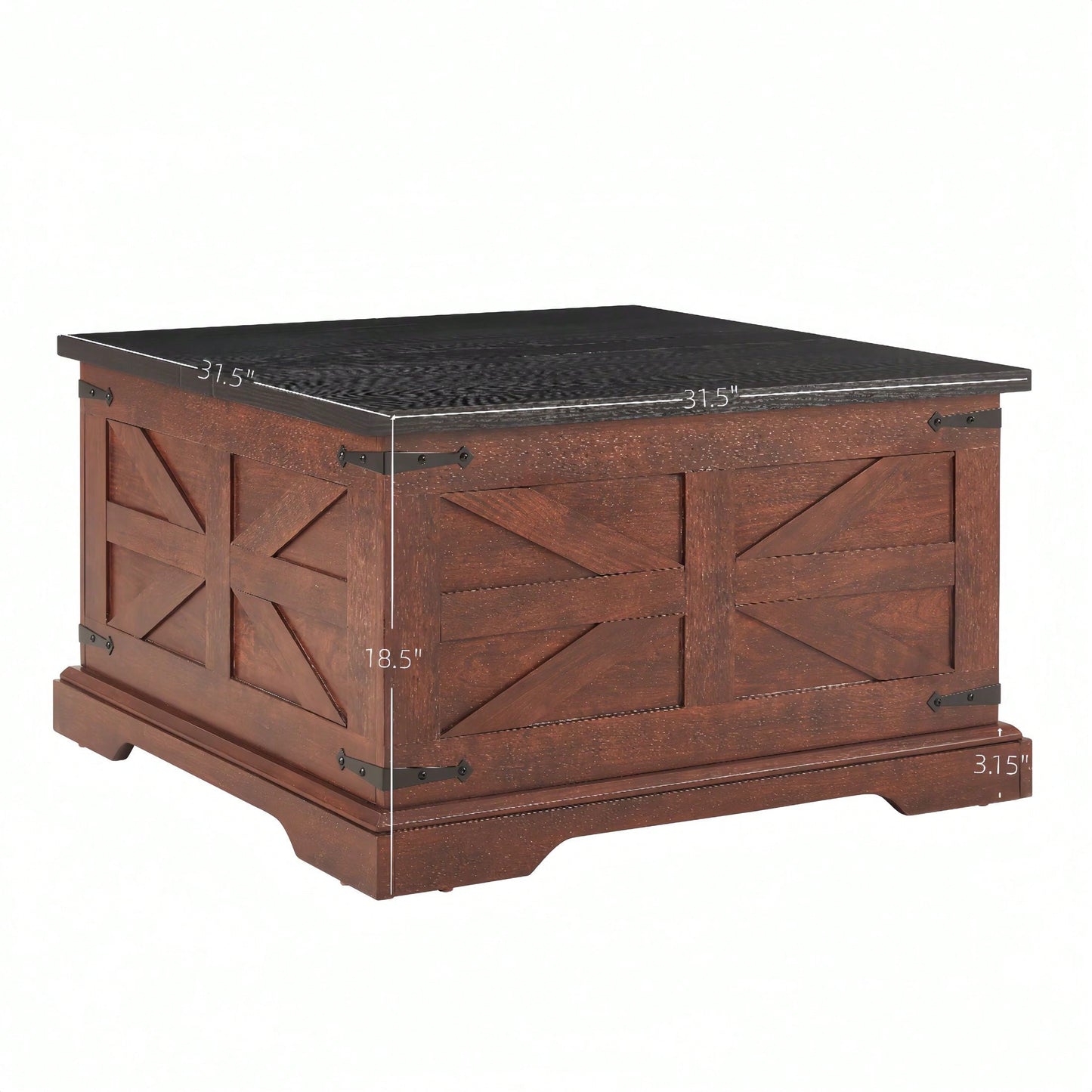 Rustic Square Wood Center Table with Hidden Storage and Lift Top for Living Room