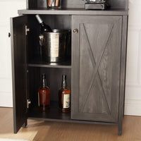 Multi-Purpose Farmhouse Bar Cabinet For Liquor And Glasses, Dining Room Kitchen Cabinet With Wine Rack, Sideboards Buffets Bar Cabinet