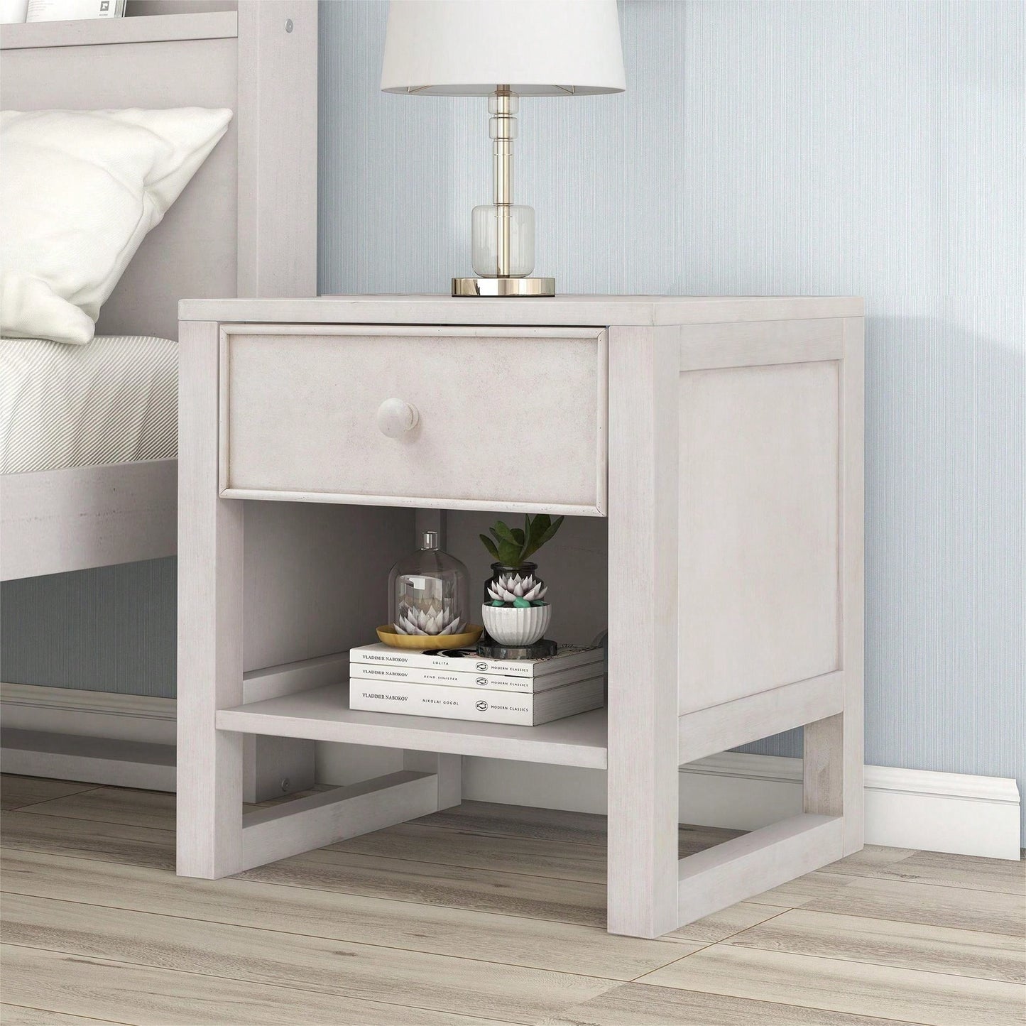 Retro Design Sturdy Nightstand With Space-Saving Features And Versatile Use