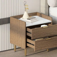 Wooden Nightstand With 2 Drawers And Marbling Worktop