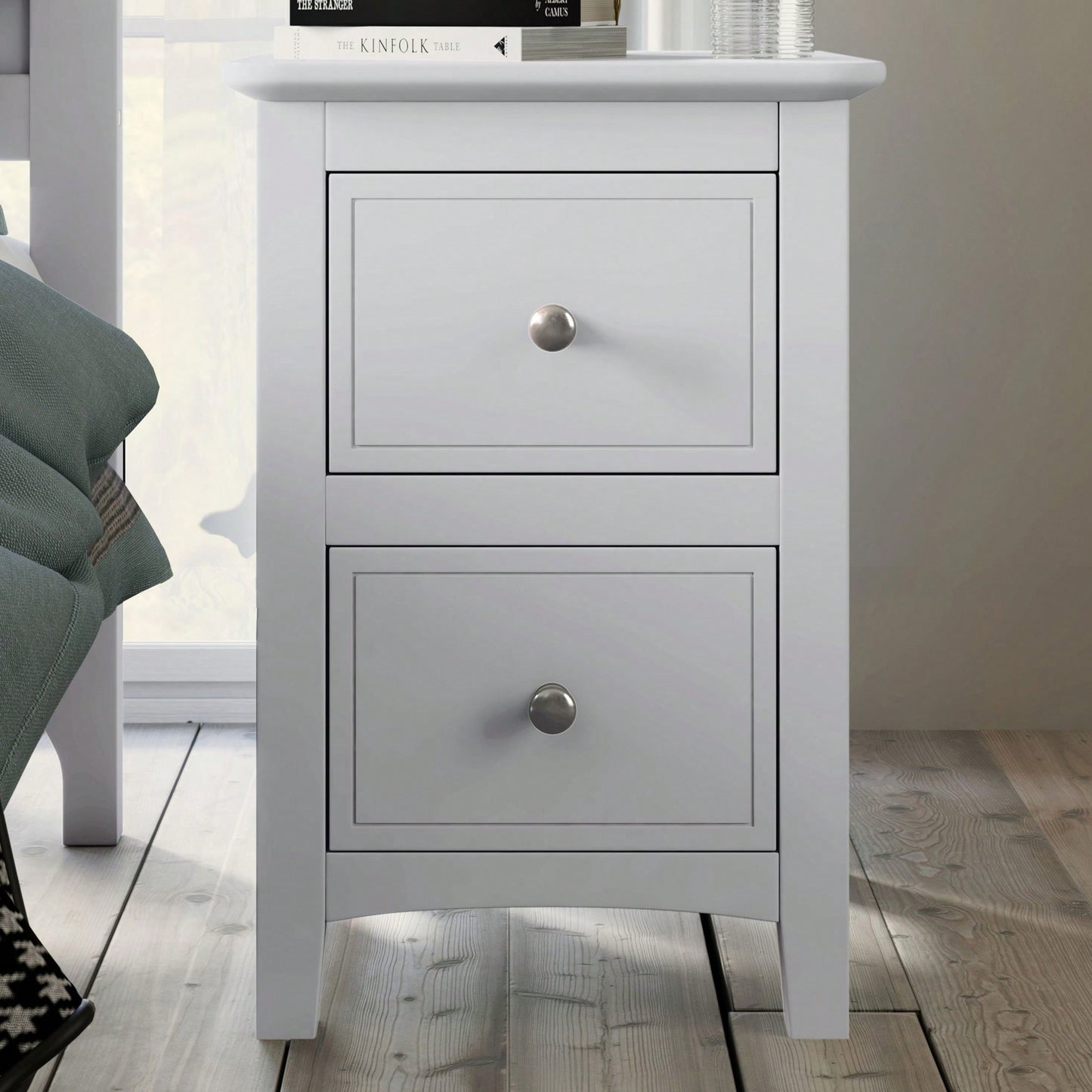 2-Drawer Solid Wood Nightstand End Table In White