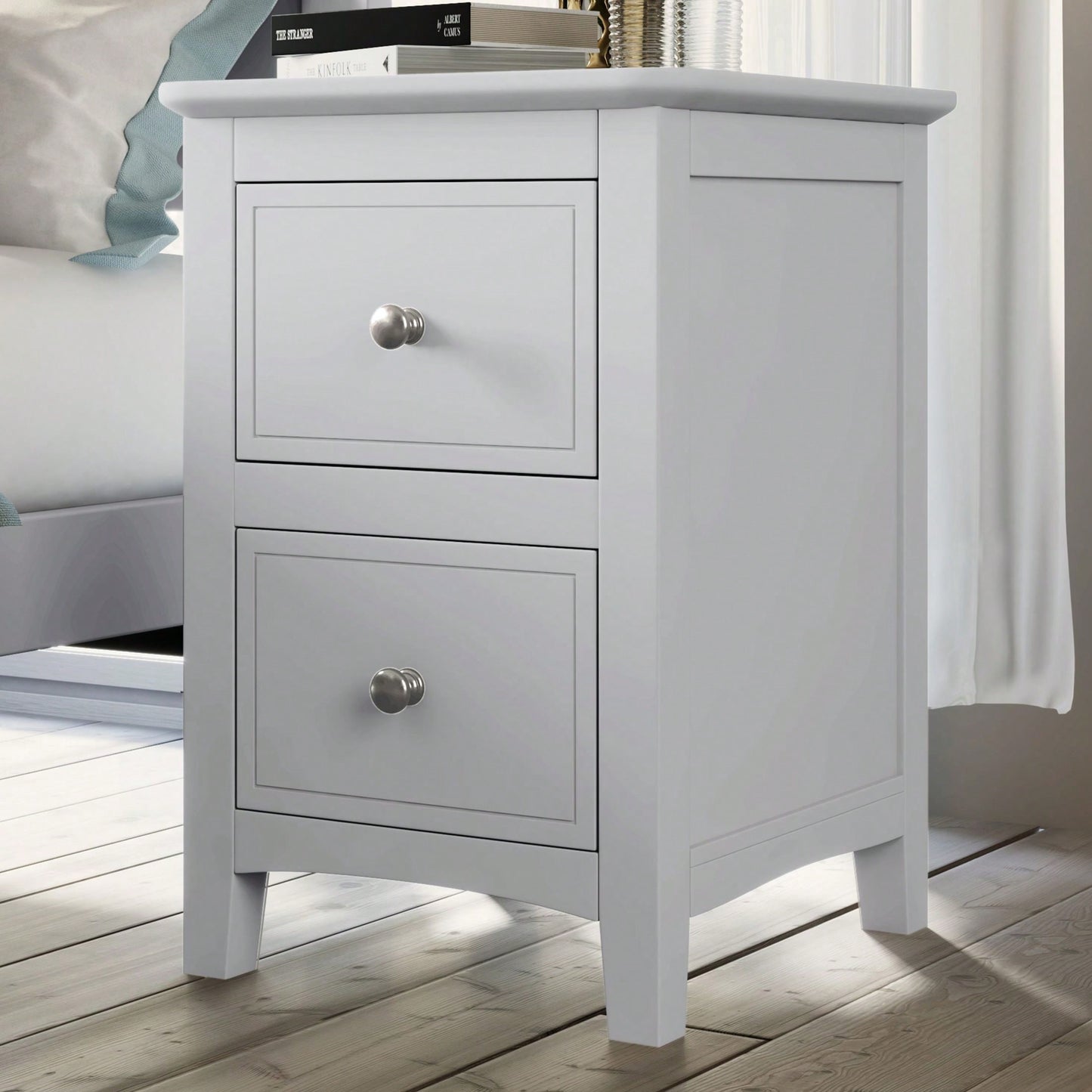 2-Drawer Solid Wood Nightstand End Table In White