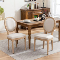 French-Style Solid Wood Frame Antique Painting Linen Fabric Back Dining Chair, Set Of 2