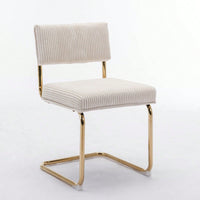 Modern Dining Chairs With Corduroy Fabric,Gold Metal Base, Accent Armless Kitchen Chairs With Channel Tufting,  Side Chairs, Set Of 2