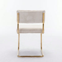 Modern Dining Chairs With Corduroy Fabric,Gold Metal Base, Accent Armless Kitchen Chairs With Channel Tufting,  Side Chairs, Set Of 2