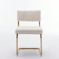Modern Dining Chairs With Corduroy Fabric,Gold Metal Base, Accent Armless Kitchen Chairs With Channel Tufting,  Side Chairs, Set Of 2