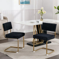 Modern Dining Chairs With Corduroy Fabric,Gold Metal Base, Accent Armless Kitchen Chairs With Channel Tufting,  Side Chairs, Set Of 2