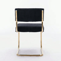 Modern Dining Chairs With Corduroy Fabric,Gold Metal Base, Accent Armless Kitchen Chairs With Channel Tufting,  Side Chairs, Set Of 2