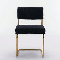 Modern Dining Chairs With Corduroy Fabric,Gold Metal Base, Accent Armless Kitchen Chairs With Channel Tufting,  Side Chairs, Set Of 2