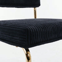 Modern Dining Chairs With Corduroy Fabric,Gold Metal Base, Accent Armless Kitchen Chairs With Channel Tufting,  Side Chairs, Set Of 2